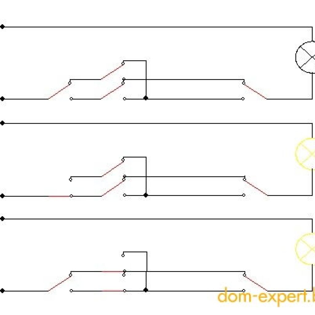 Проходной выключатель схема подключения на 2 лампы с трех мест